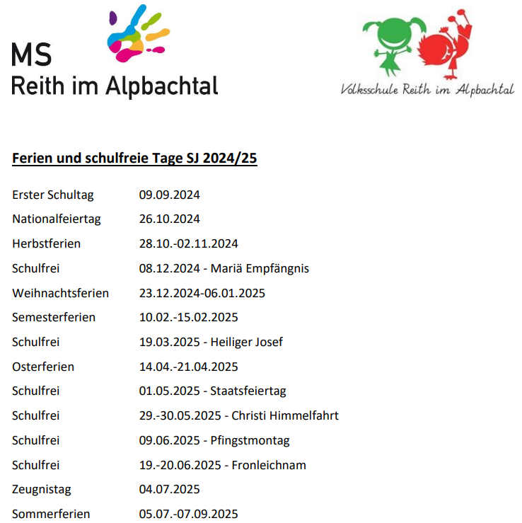 Ferien und Schulfreie Tage 2024 - 2025